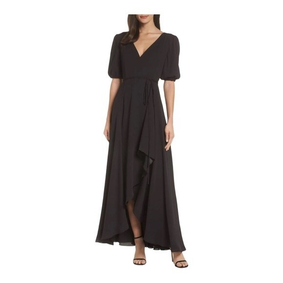 FAME AND PARTNERS V-Neck Georgette Wrap Gown Dress Size 12 - Picture 1 of 9